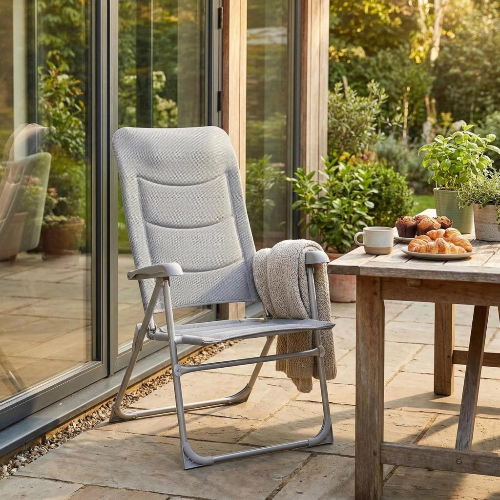 Sedie da giardino con schienale alto imbottite, Sedia da balcone in alluminio regolabile in 6 posizioni, Sedia pieghevole fino a 150 kg, Sedia da pranzo per terrazza Esterno Camping