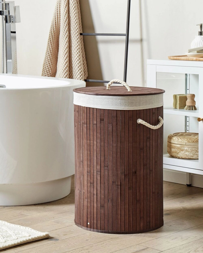 Cestino portaoggetti in bambù nero con coperchio Cestino per biancheria Accessori pratici lavanderia bucato