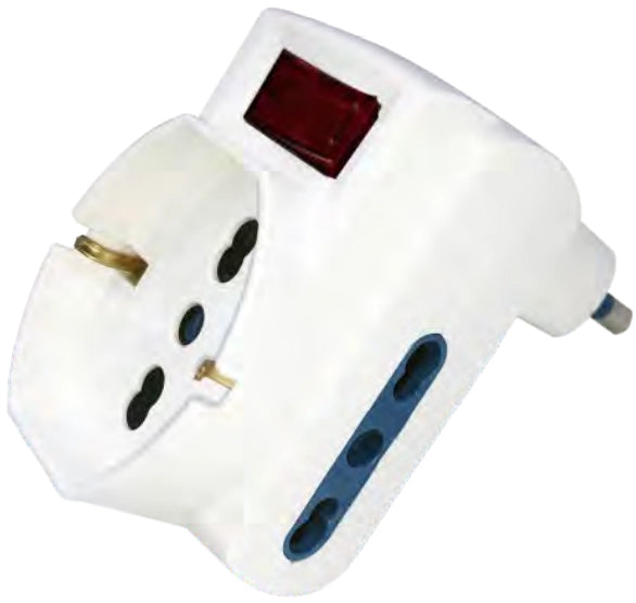 Adattatore triplo attacco grande on/off bianco schuko 16 ampere ecova