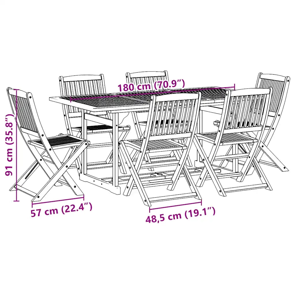 vidaXL Set da Pranzo da Giardino 7pz 180x90x75cm Legno Massello Acacia