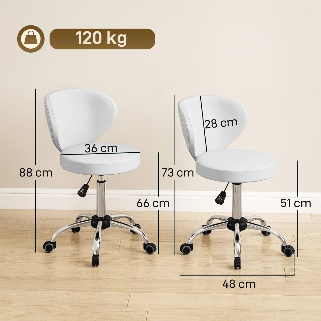 Sgabello con rotelle e schienale regolabile ¨C zephmum ¨C PU 73-88 cm bianco
