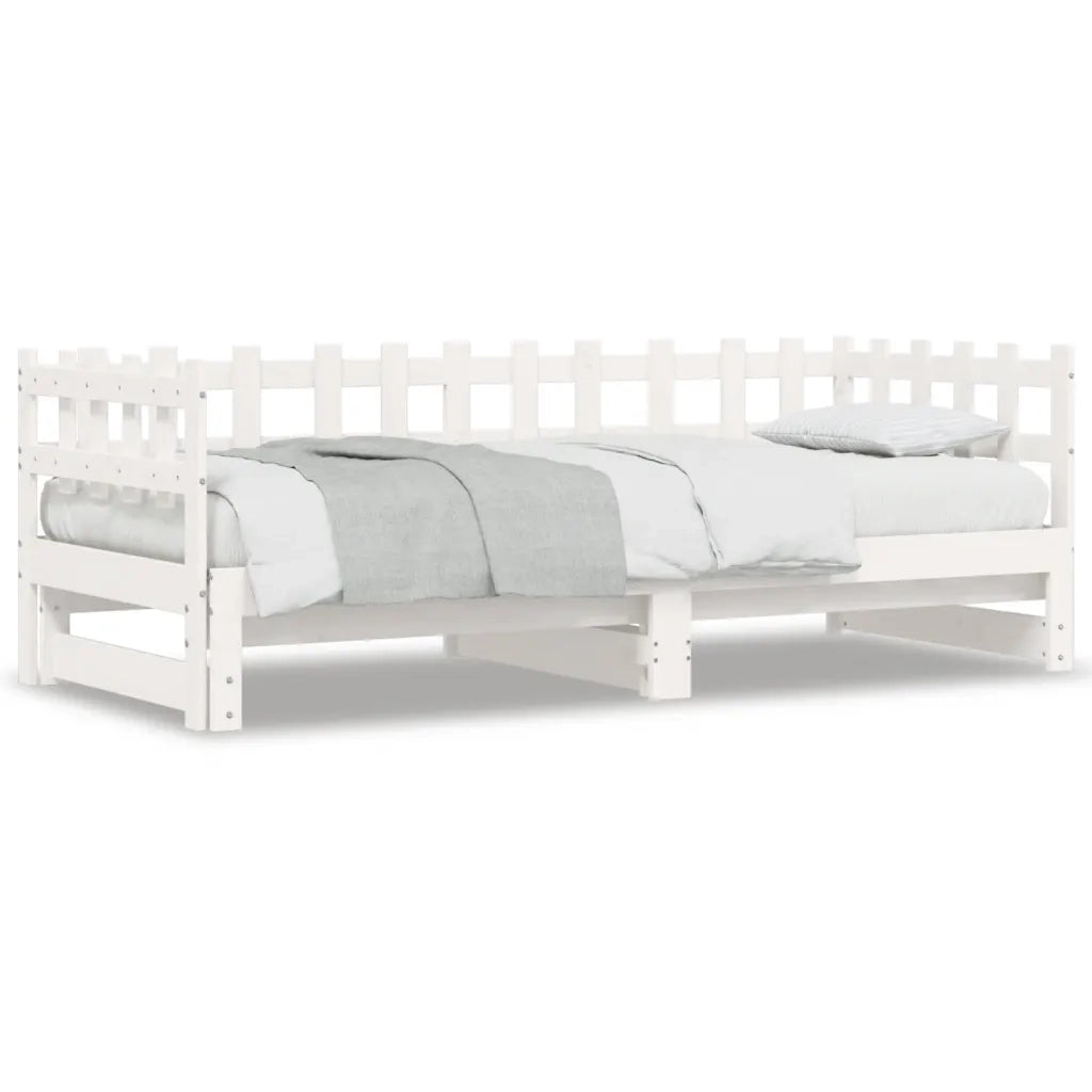 Letto singolo | Letto per adulti | Dormeuse Estraibile Bianca 2x(90x200) cm Legno Massello di Pino