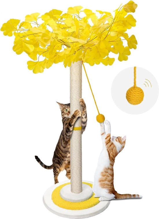 Krabbapale per gatti, krabbapale 80 cm alto, krabbapale per gatti con corda di sisal naturale e pallone interattivo da appendere, krabbapali stabili per gatti domestici e gattini (Giallo)