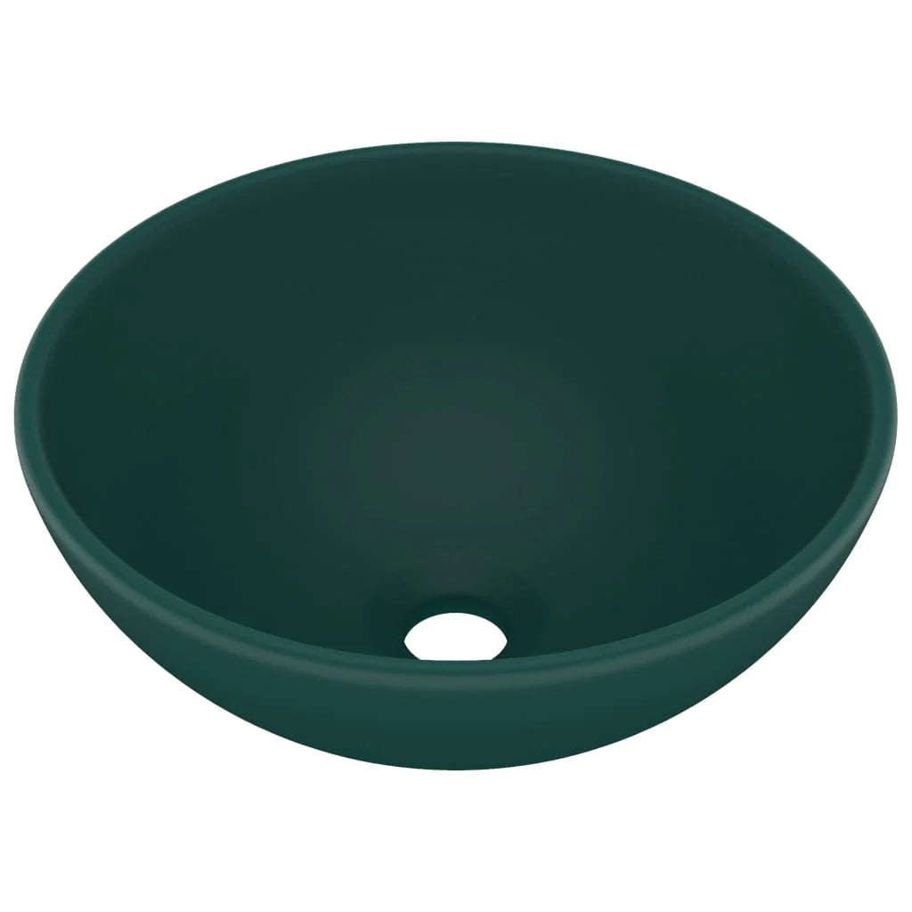 Lavabo rotondo di lusso per bagno lavabo da appoggio lavabo interno per cabina cosmetica 32,5 x 14 cm ceramica verde scuro opaco 02_0002712