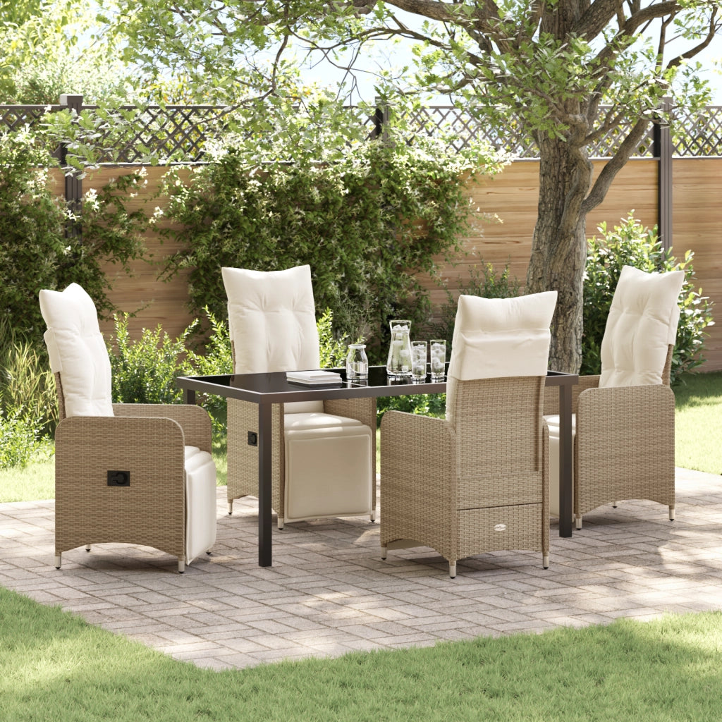 Set da pranzo da giardino 5 pezzi con cuscini Beige Polyrattan