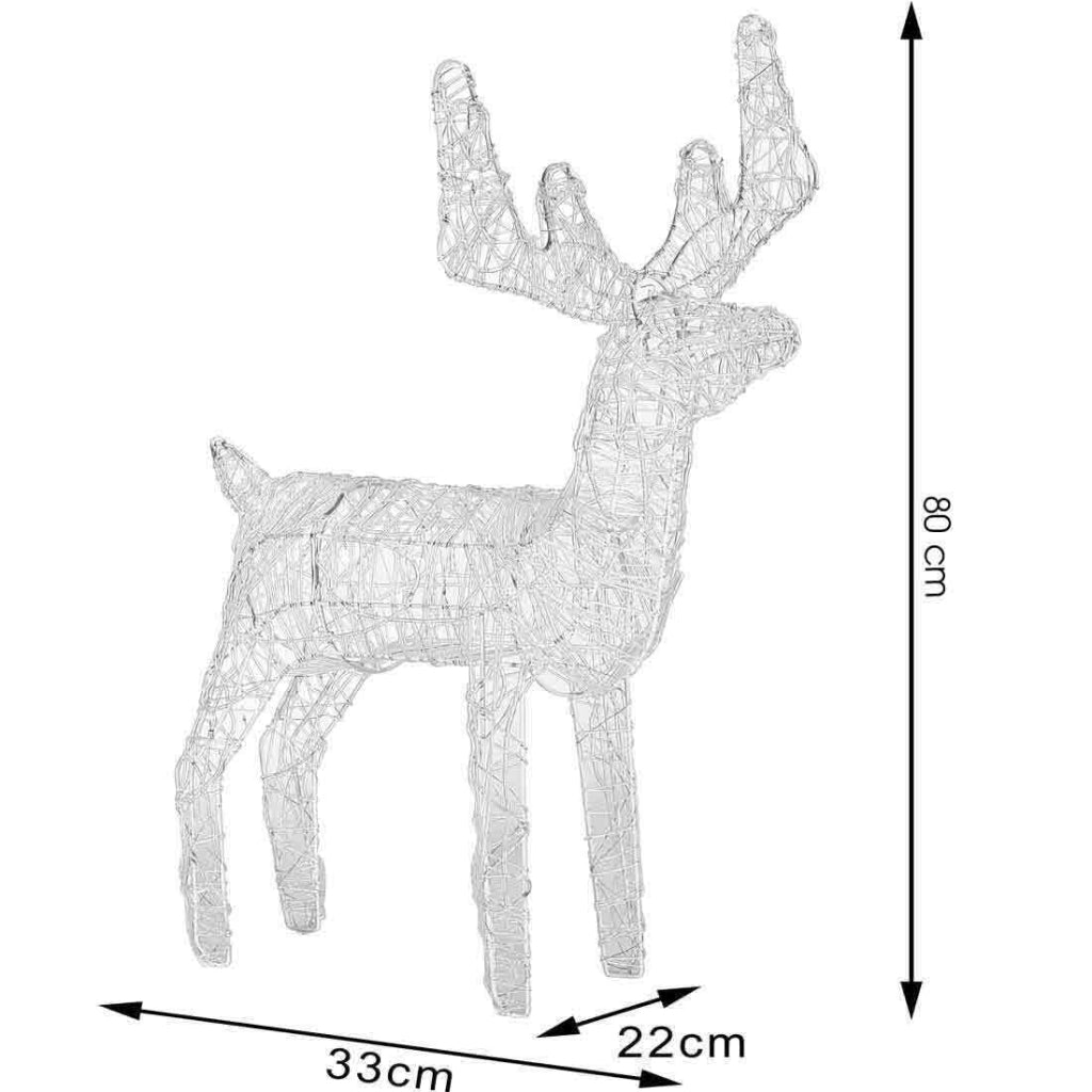 Renna Natalizia Luminosa per Esterno 80 LED Bianco Freddo Addobbi 3D Natale