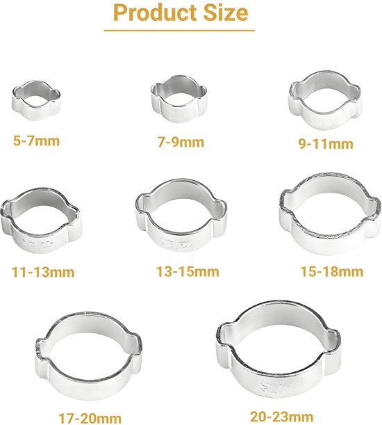 Assortimento di Klemme per Sonda 10 pezzi - Acciaio Inossidabile - Klemme per Sonda Regolabile - Klemme a Due Ore - 5-23 mm - Ideale per Sondaggi - Klemme per Sonda