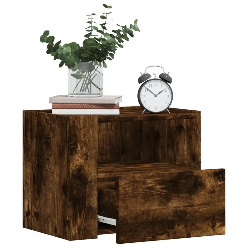 Comodino a Muro-Tavolino da notte sospeso Rovere Fumo 45x30x35 cm 277290