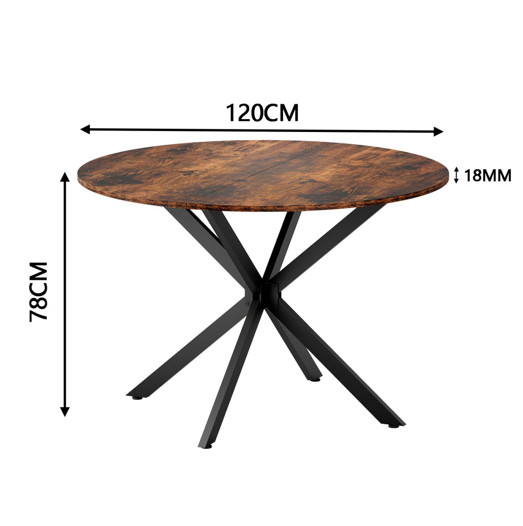 Tavolo da pranzo 120x120x76 cm; stile industriale con gambe a X; truciolato e ferro marrone