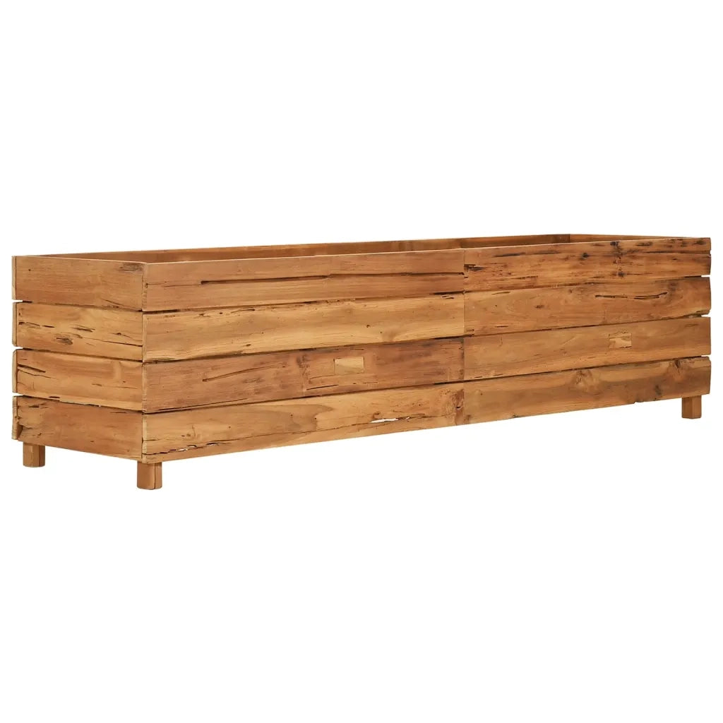 Fioriere | Cassetta per fiori | Letto Rialzato 150x40x38 cm Legno di Teak di Recupero e Acciaio