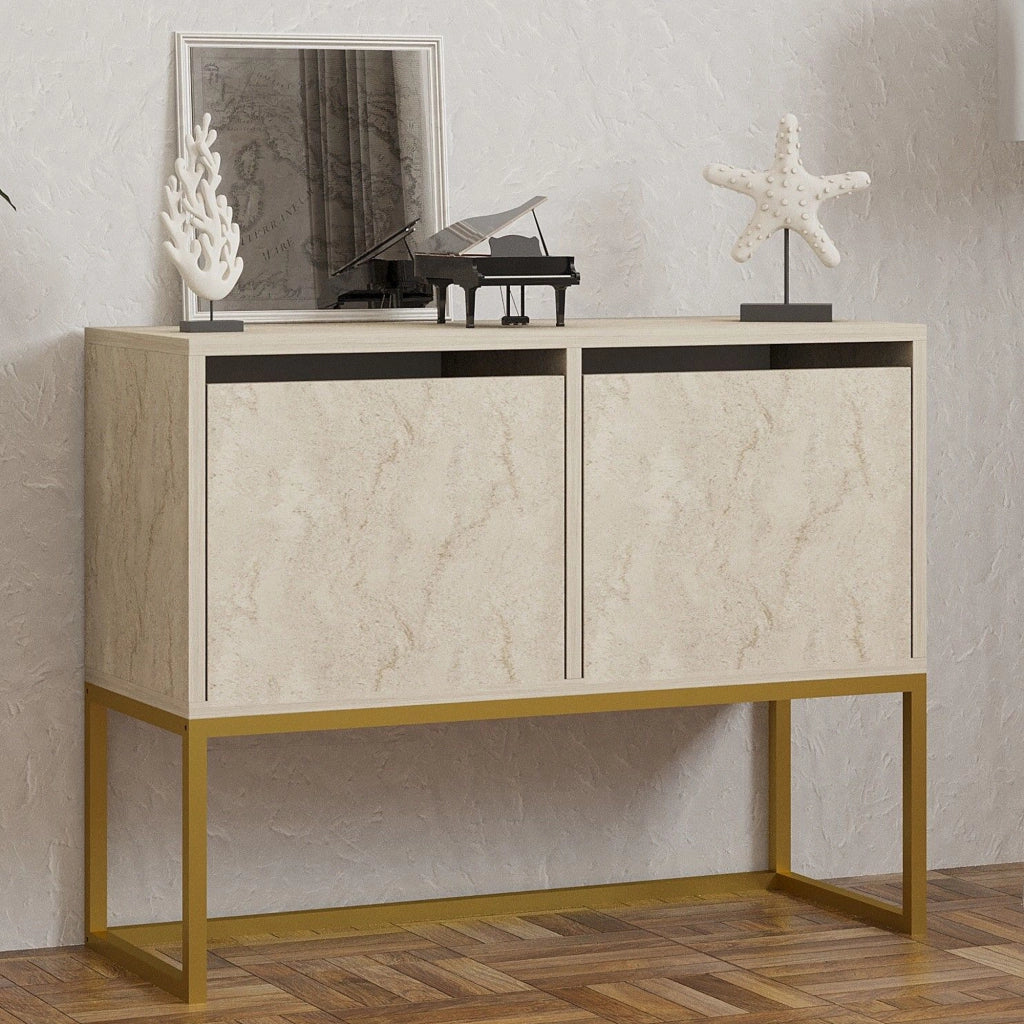 Arresi, Consolle 2 Vani, 90x34x70h cm Beige Marmo