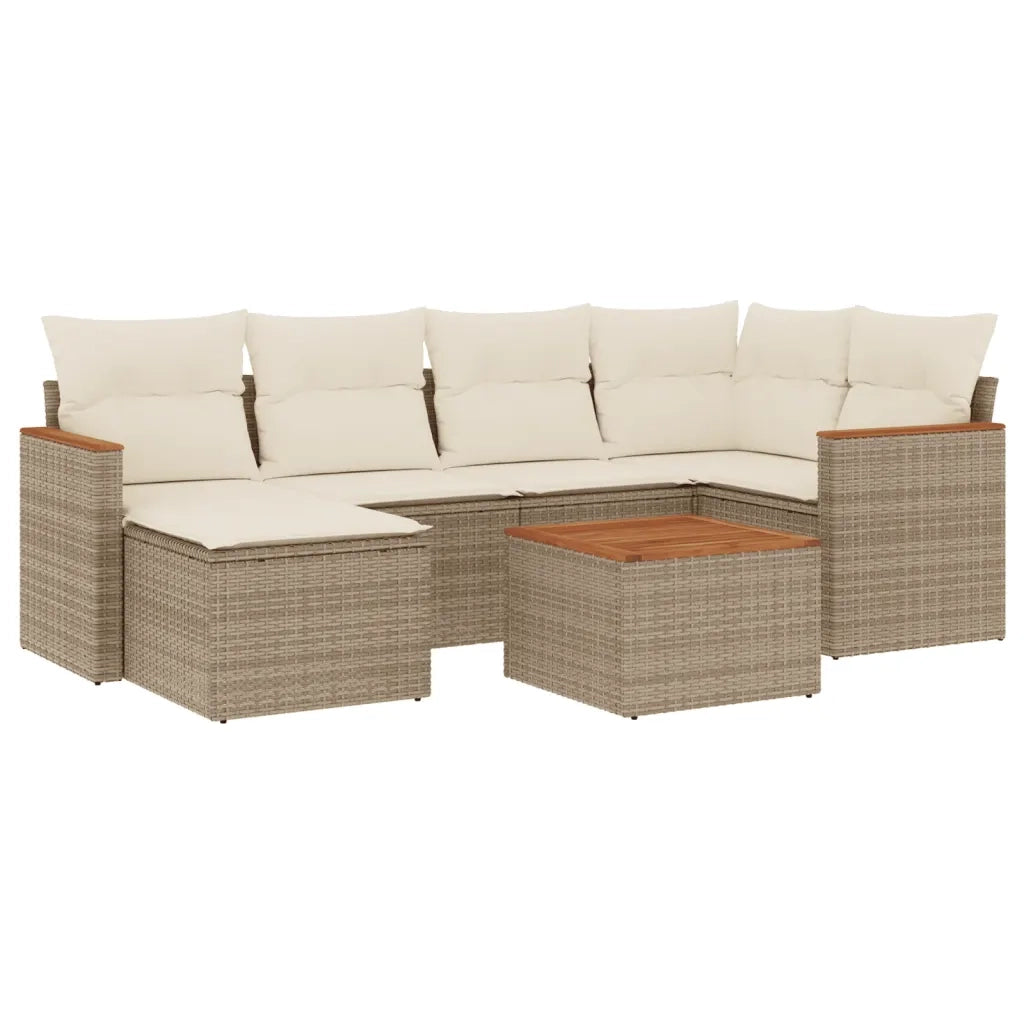 Set Divani da Giardino 7 pz con Cuscini Beige in Polyrattan 3258586
