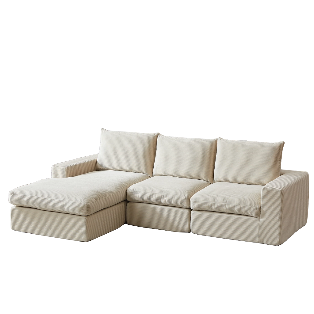 Divano Angolare con Chaise Longue in Tessuto a Coste e Cuscini ¨C Xylo ¨C Grigio