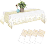 Tavolino da Festa da 4 pezzi, Copertura da tavolo impermeabile, Dimensioni 137 x 274 cm, Bianco e Oro