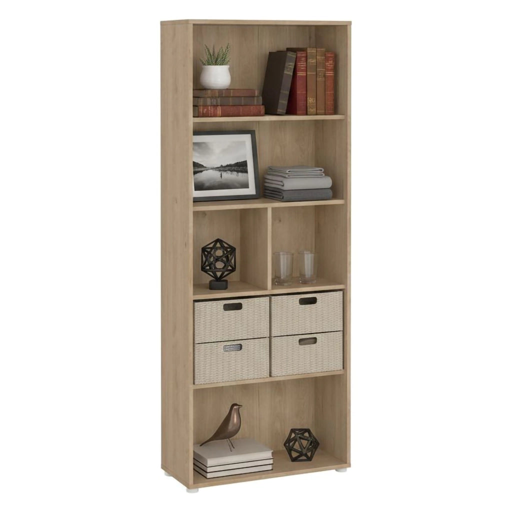 Libreria Penh, Scaffale da ufficio, Mobile portalibri, Biblioteca, 80x34 h205 cm, Rovere