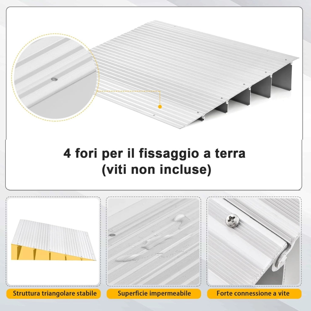 Rampa per Soglia Porta, Rampa d'Accesso in Alluminio con Altezza Regolabile, Superficie Antiscivolo, Portata 317 KG (13 cm)