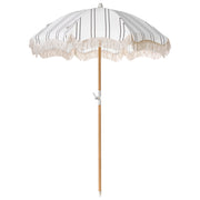Ombrellone giardino tessuto nero e bianco palo in legno faggio 150 cm Ombrellone esterno rotondo giardino retrò inclinabile resistente ai raggi UV
