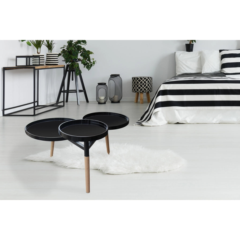 Tavolino di design Butler a 3 ripiani nero e bambu'
