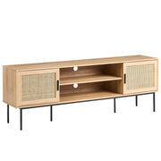 Mobile TV a 2 Ante in Rattan e Gambe in Metallo 180 x 63 cm Legno Chiaro