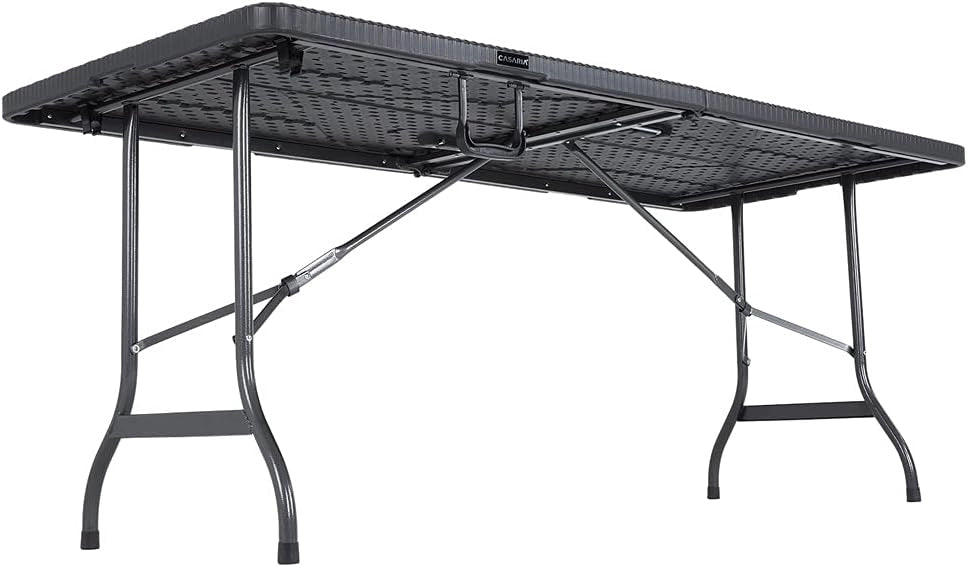 Tavolo da Giardino 183x76 cm Pieghevole Resistente Maniglia per Trasporto in Rattan da Balcone Terrazza Campeggio