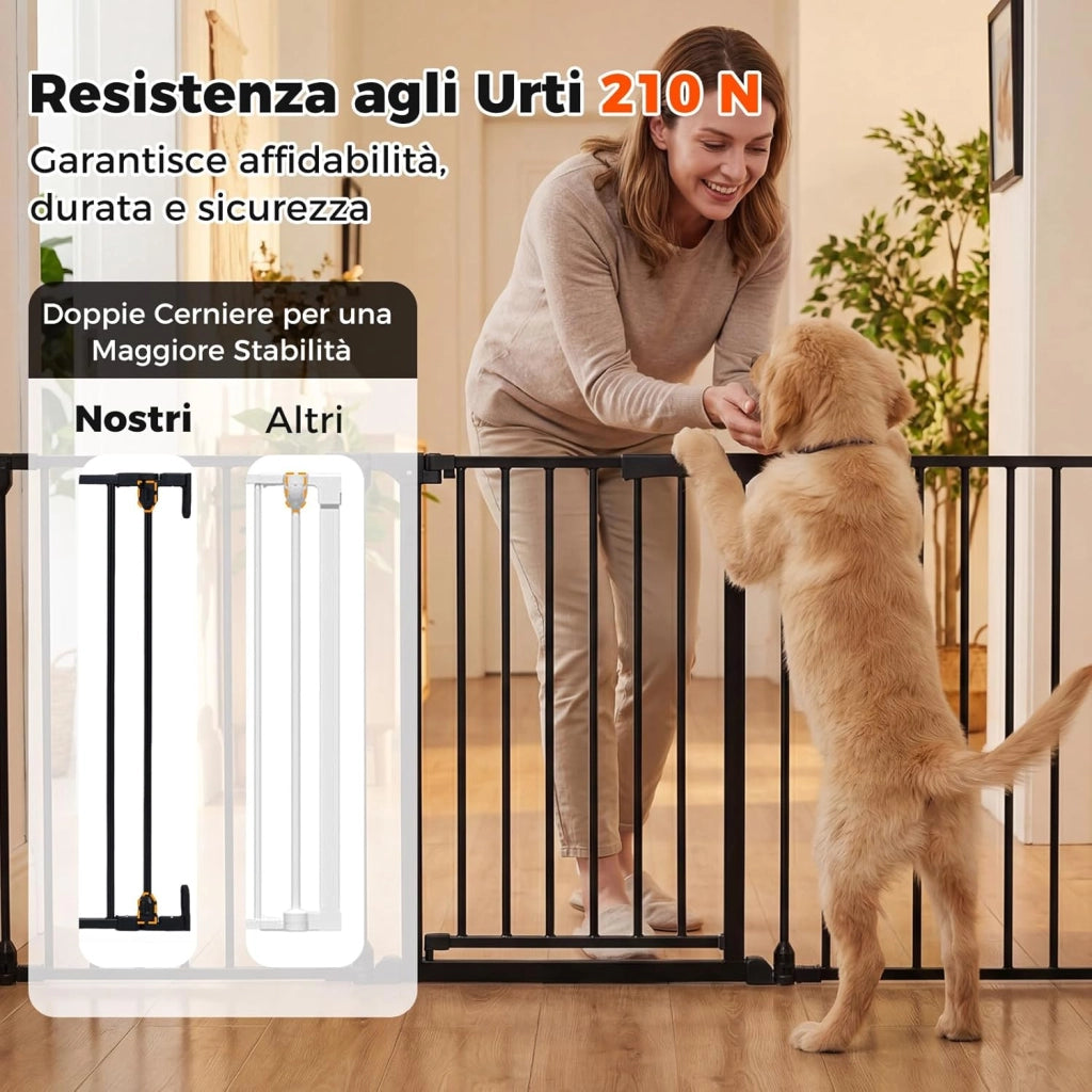 198 cm Cancelletto a 3 Pannelli per Cani, Recinzione Pieghevole in Metallo con Doppia Chiusura, Apertura Bidirezionale Cancello per Bambini e Animali, Ideale per Scala e Camino (Nero)