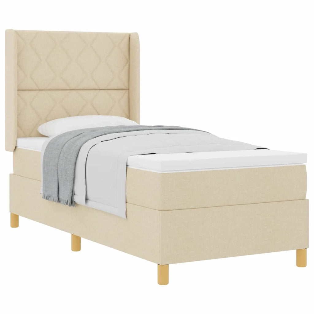 Letto a molle con materasso Crema 100 x 200 cm Tessuto