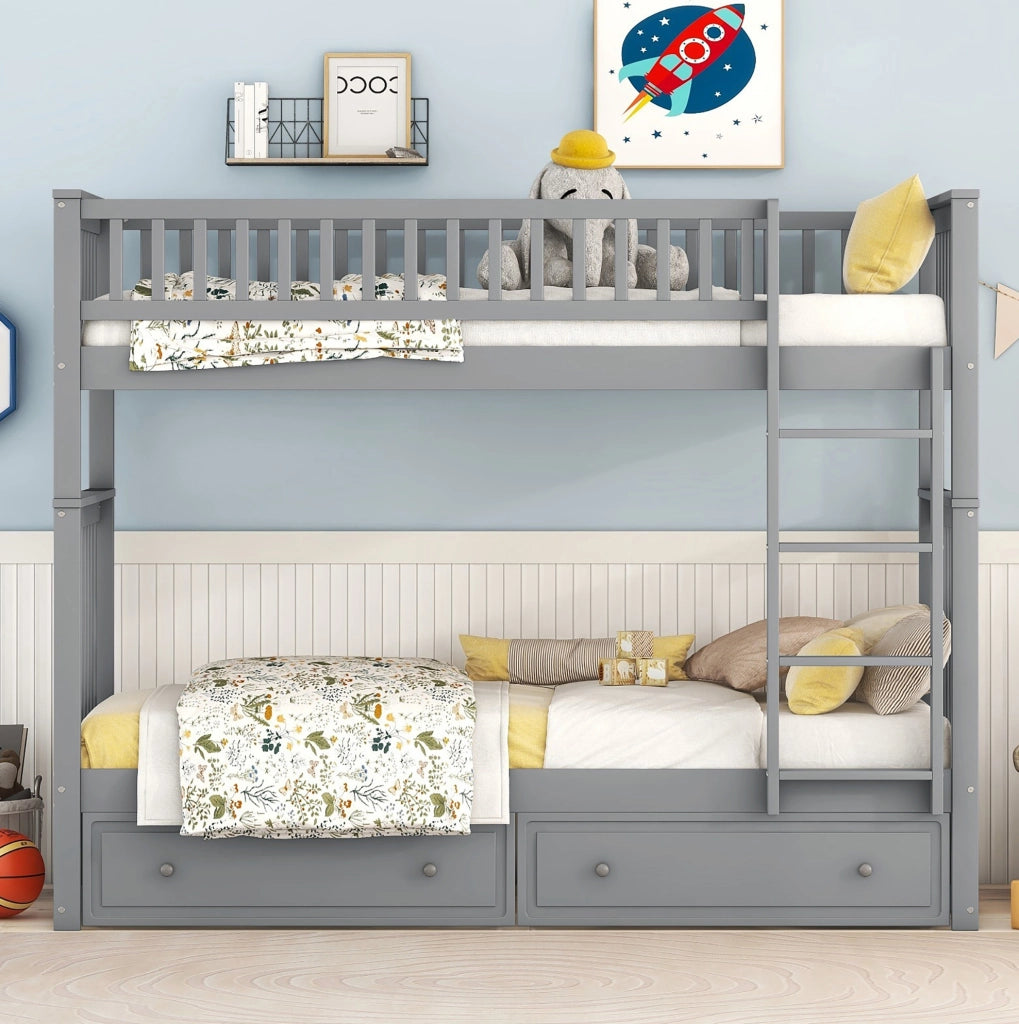 Letto a castello multifunzionale 90x200 cm con cassetti, grigio
