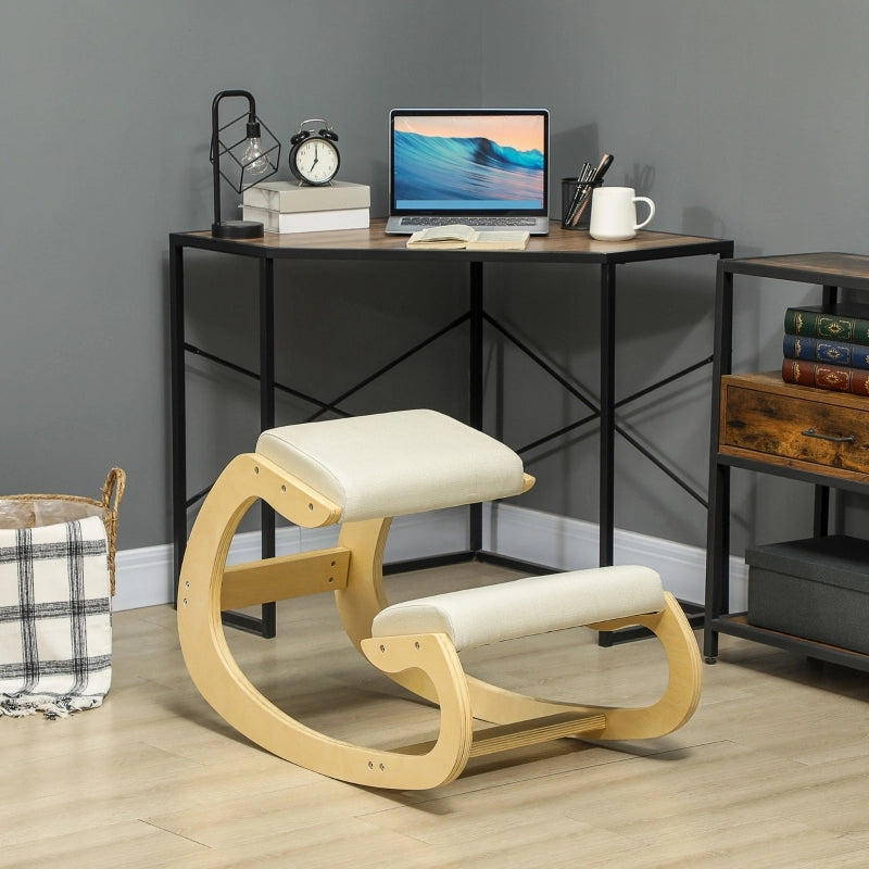 Sedia ergonomica a dondolo per home office e meditazione con supporto posturale in legno bianco crema