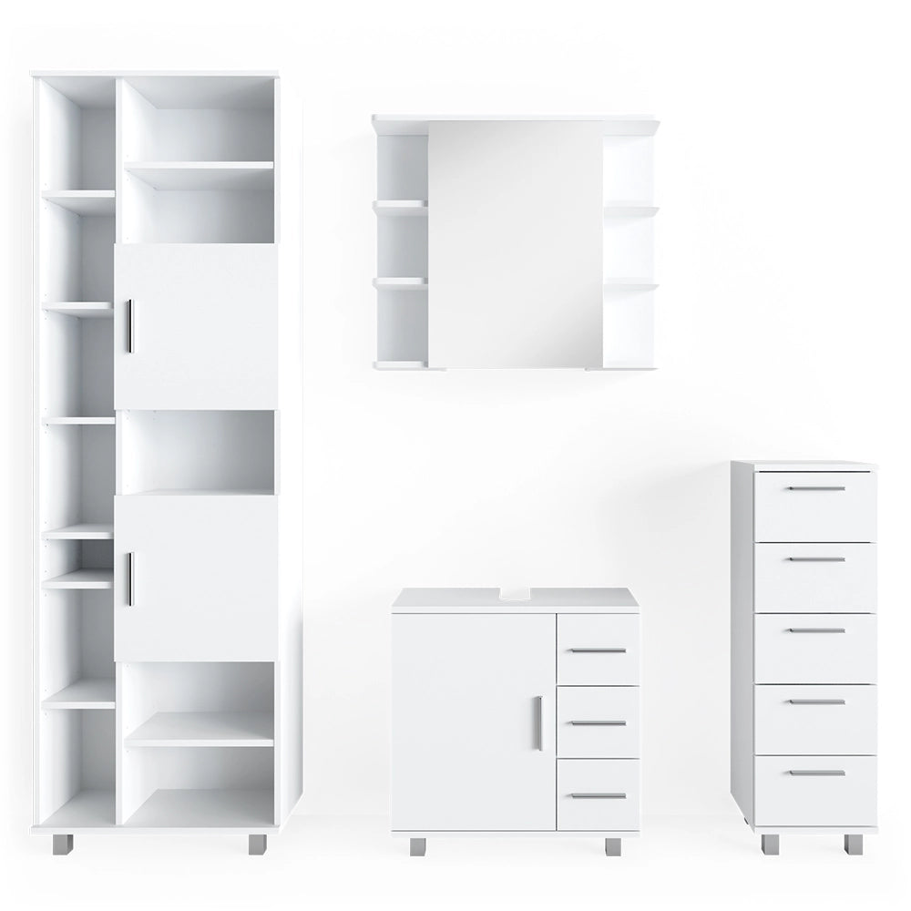Vicco Set mobili bagno Bianco 4 parti, con armadio alto