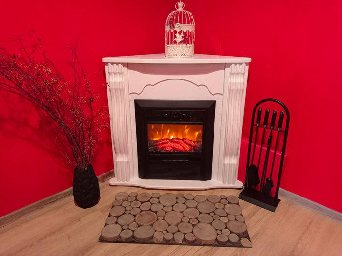 Camino Elettrico da Pavimento ad Angolo 88,2x95x47,3 cm Effetto Fiamma 2000W Clasic & Cristina Bianco