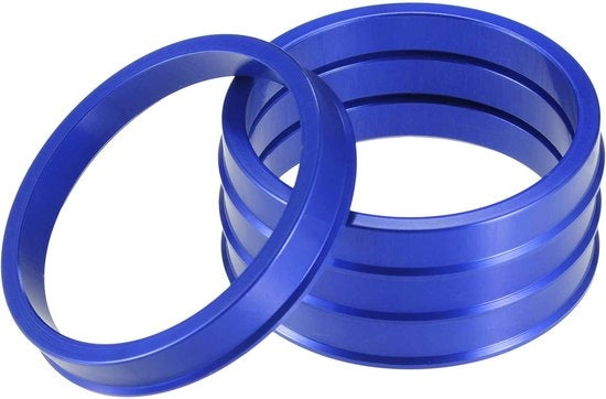 Set di centratura a 4 pezzi - Diametro esterno 72,6 mm - Diametro interno 64,1 mm - Lega di alluminio - Blu - Resistente allo shock - Nastri di centratura