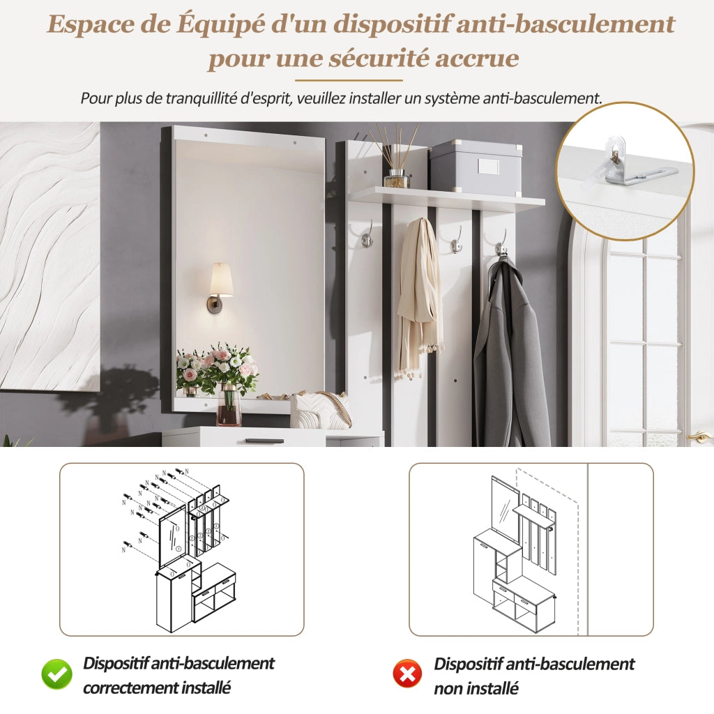 Armadio ingresso con specchio; 1 anta; 2 cassetti; 10 scomparti; 4 ganci; per ingresso; 120 Ã— 35 Ã— 175;5 cm