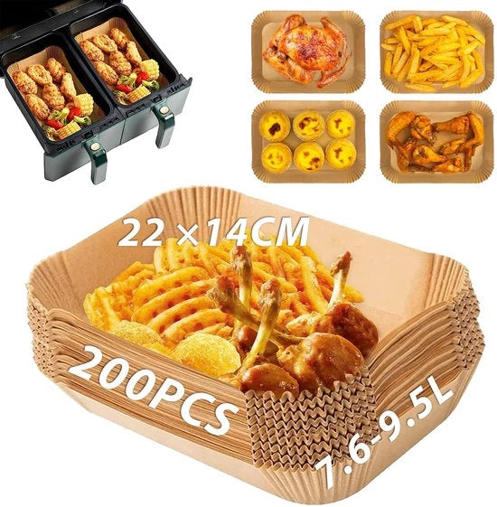 Pannellini per Airfryer 22 x 14 cm, 200 pezzi Pannellini per Airfryer con rivestimento antiscivolo impermeabili e resistenti all'olio, Pannellini per Airfryer compatibili con Airfryer da 7,6L-9,5L, Accessori per Airfryer compatibili con AF300EU, AF400EU