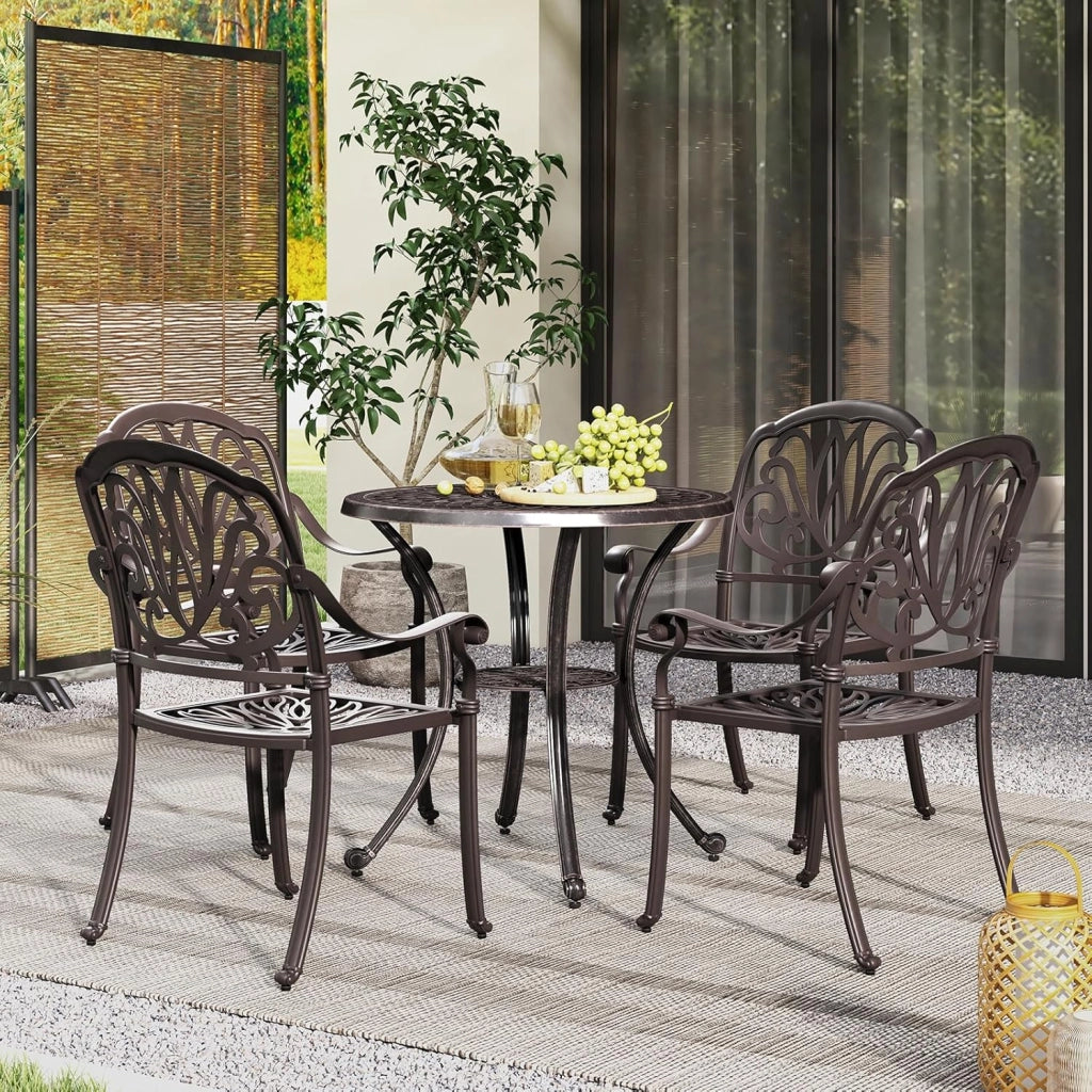 Tavolo da giardino rotondo da balcone φ79 cm, con foro per ombrellone φ5 cm e ripiano inferiore, in alluminio pressofuso, resistente alle intemperie, tavolino da pranzo, tavolino da caffè per