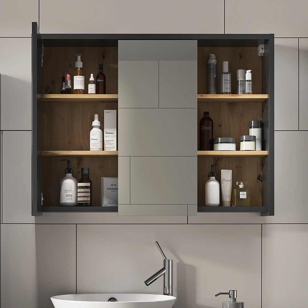 Vicco Specchio contenitore bagno Rovere artigianale 100 x 75 cm