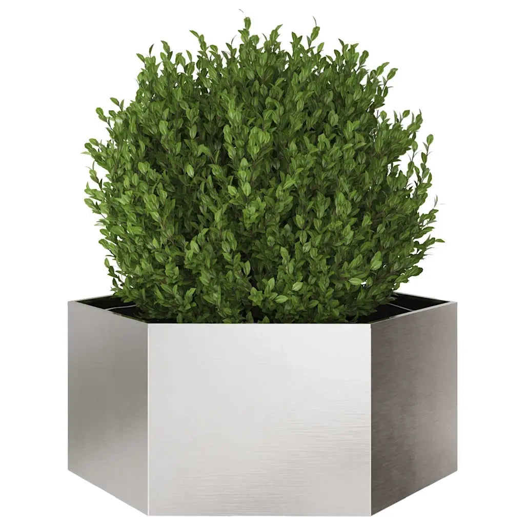 Fioriera da Giardino Esagono-Vaso da Esterno 104x90x45 cm in Acciaio Inox