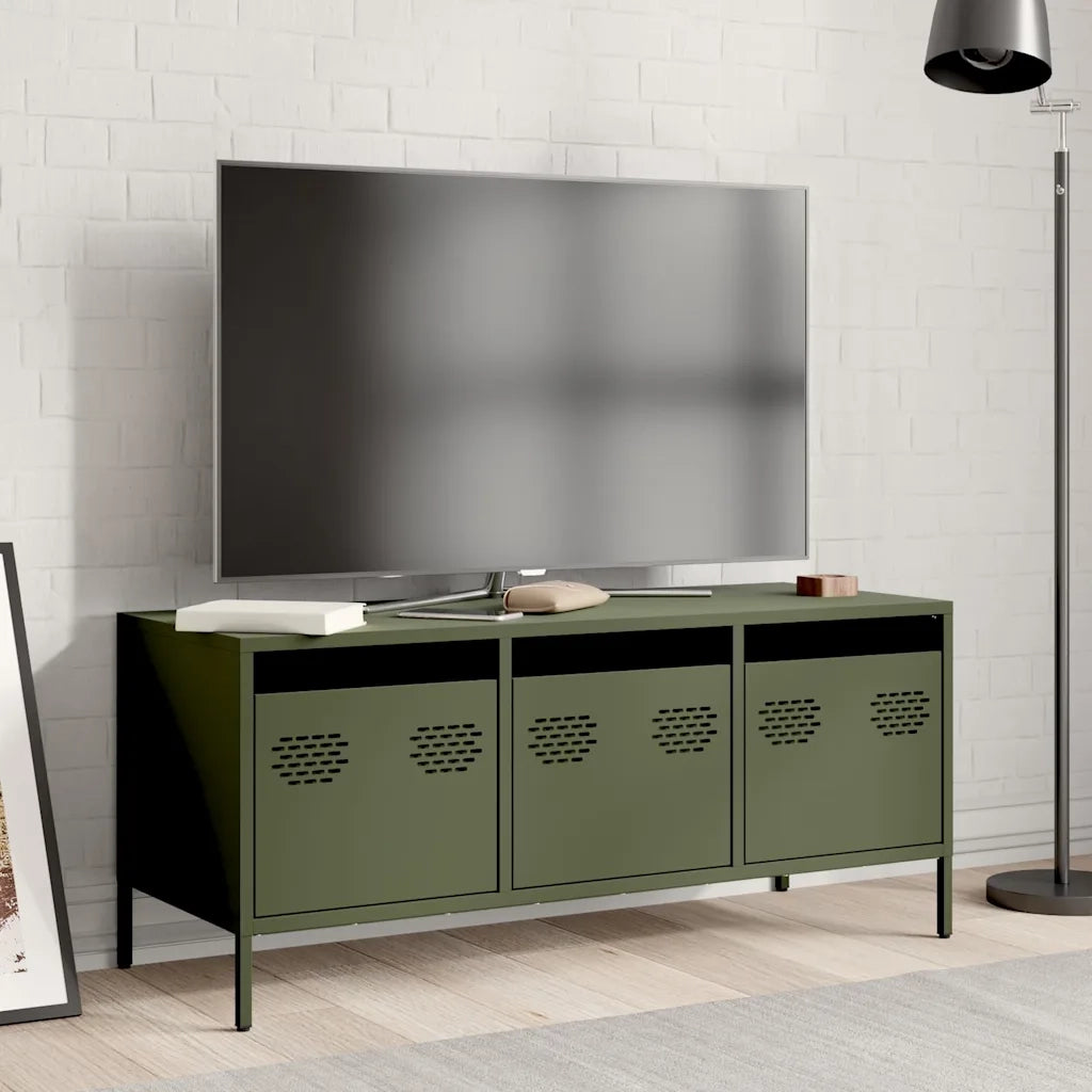 Mobile TV | Armadietto TV | Mobile Porta TV Verde Oliva 101,5x39x43,5cm Acciaio Laminato a Freddo