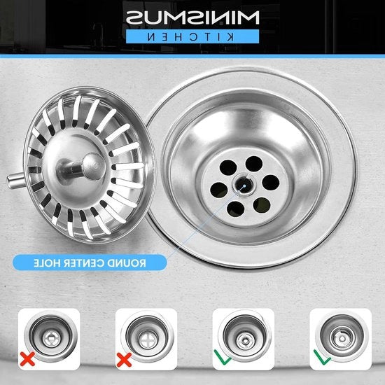 Blocco Fuga Acqua Cucina in Acciaio Inox 82mm - Filtro Fuga Universale Cuscinetto Filtro Fuga Intasamento Filtro Acqua