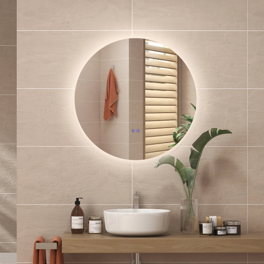 Specchio Bagno Ø80 cm con Luci LED Regolabili Interruttori Touch e Design Antiappannamento
