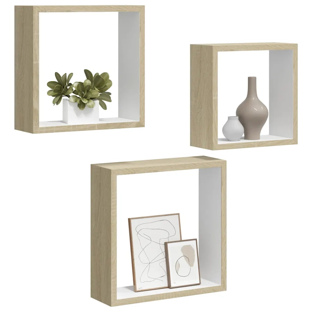 Mensole a Cubo da Parete 3 pz Bianco Rovere Sonoma 326720
