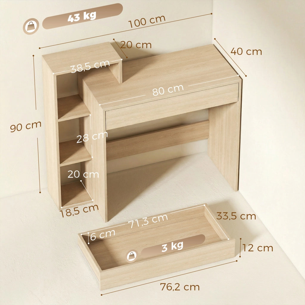 Scrivania con scaffale e cassetto ¨C zephmum ¨C legno naturale 100x40x90 cm