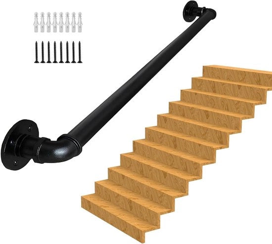 Trappatoio Antiscivolo Completo in Acciaio 1 m con Accessori - Incluse Maniglie a Tubo e Supporto Pedale con Braccio di Sostegno alla Parete - Adatto per Uso Interno ed Esterno