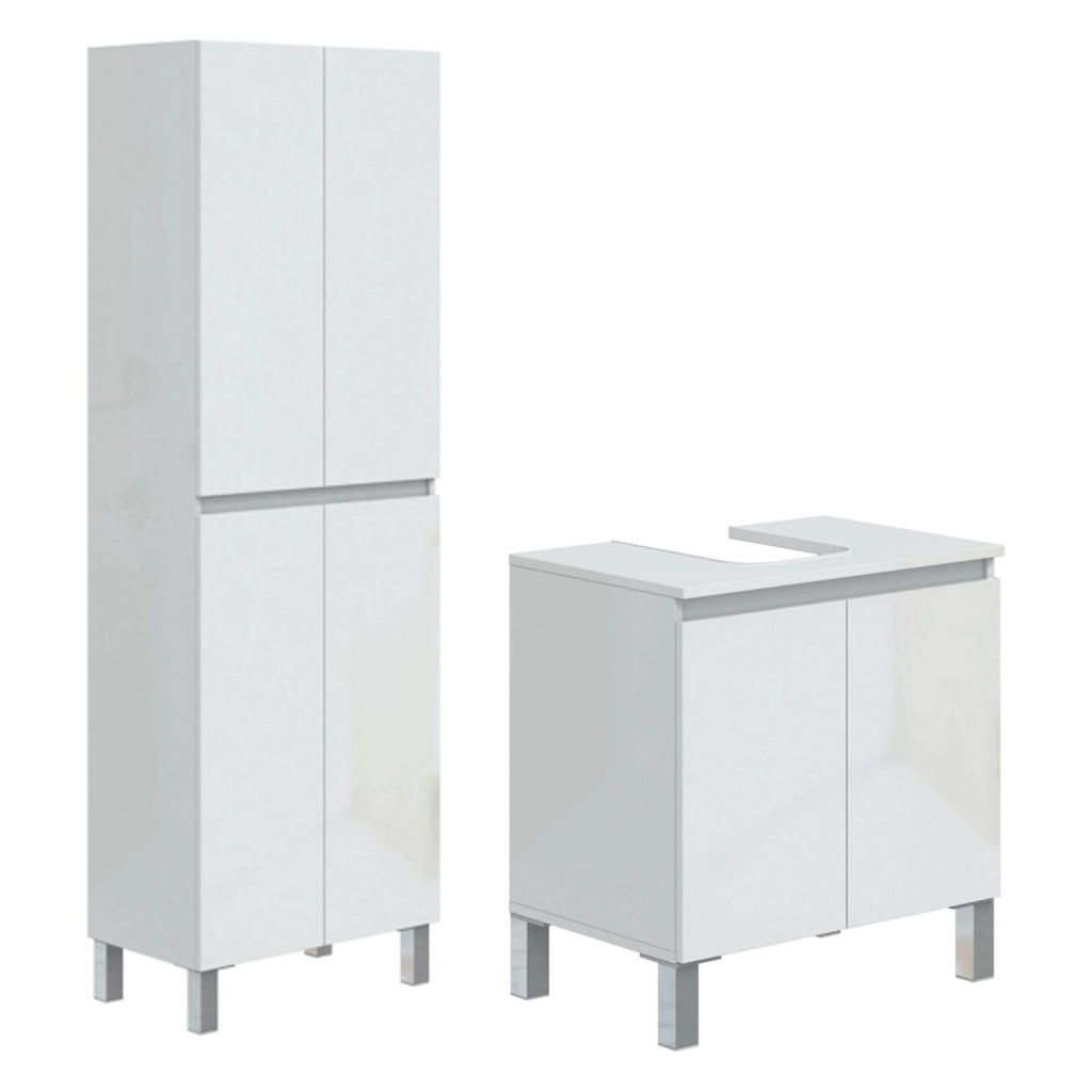 Trevico, set Mobili Bagno 4 Ripiani, Bianco Lucido