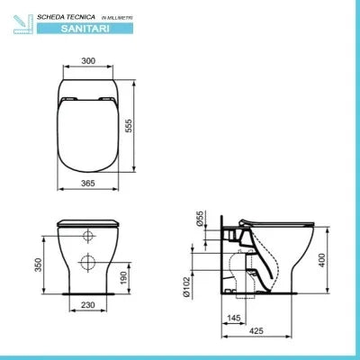 Sanitari Ideal Standard Tesi filomuro Rimless AquaBlade copriwater originale