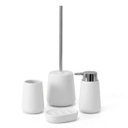 Set accessori bagno completo da 4 pezzi in ceramica bianca e cromo Sidney