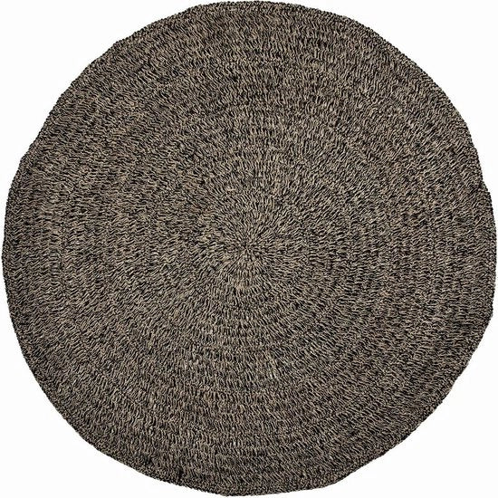 Tappeto in pelle naturale circolare - Nero - Pavimento in tessuto - Pavimento sostenibile - 200 cm x 200 cm x 2 cm