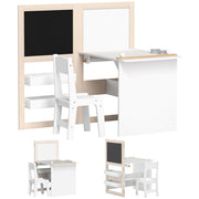 Set Tavolo e Sedia per Bambini 3-8 Anni con Lavagna Nera, Lavagna Bianca, Contenitori e Rotolo di Carta, Bianco