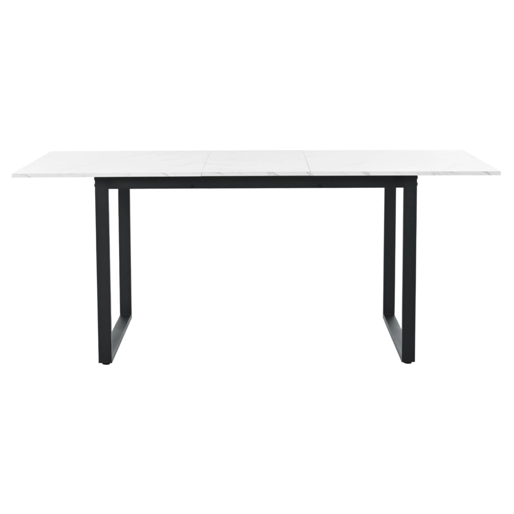 Tavolo da Pranzo Allungabile ¨C Xylo ¨C Piano MDF Bianco Effetto Marmo, Gambe in Metallo, 140/180x80x75 cm