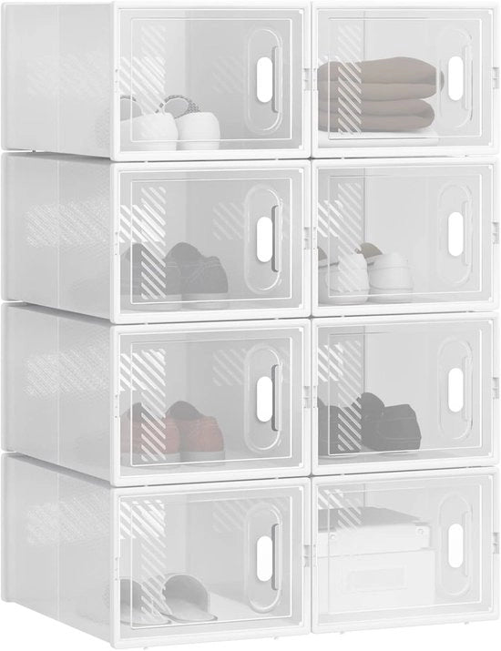 Organizzatore di Scarpe - Ripristina l'Ordine dei Tuoi Stivali - Opzioni di Archiviazione - Design Transparente Stacking - 35x25x19cm - Design Transparente Bianco