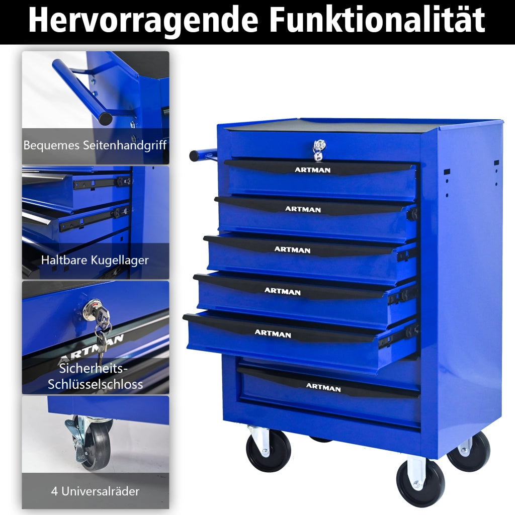 CARRELLO PORTAUTENSILI 7 cassetti 60x33x77,5 cm acciaio nero-blu
